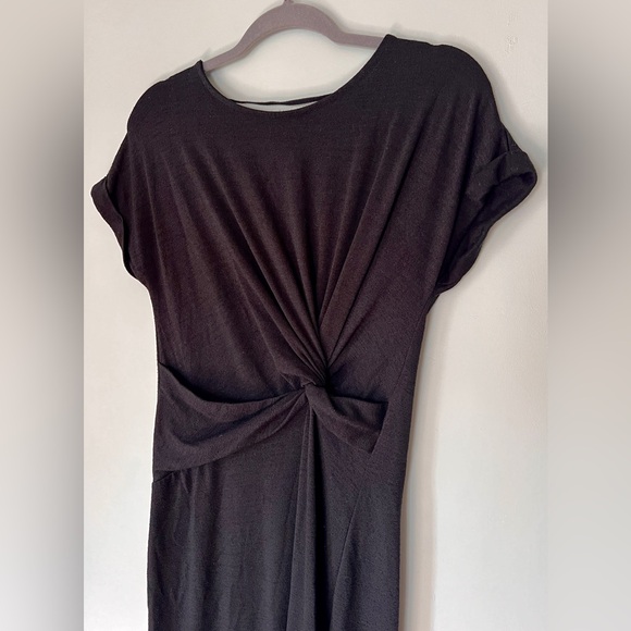 Gap Black Softspun Short Cap Sleeve Twist Knot Front Midi Dress Black Small - Picture 5 of 8